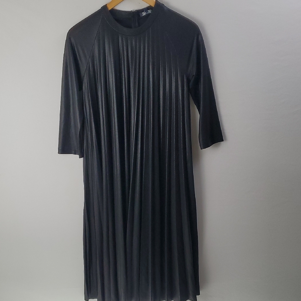 Eleagant Ermanna Black Midi Pleated Swing Dress Whimsygoth Sz 38 6-8 US